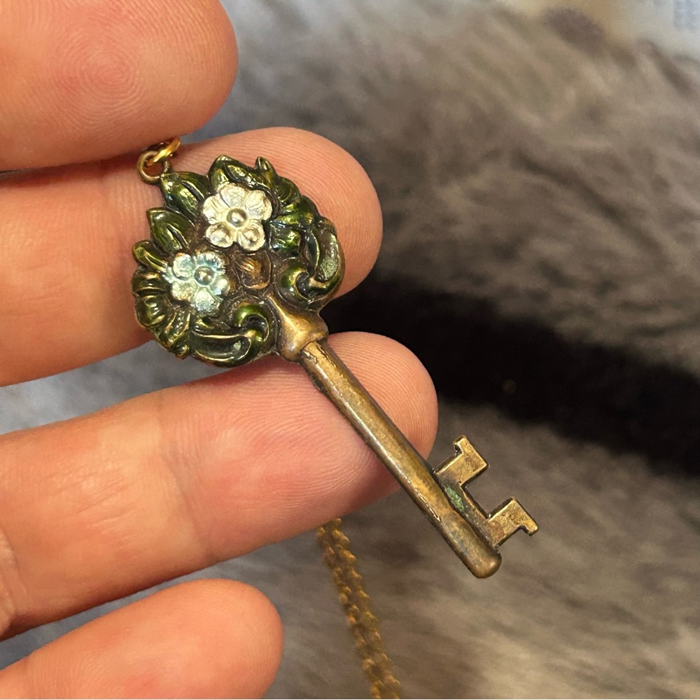 Handcrafted antique skeleton key pendant on chain necklace